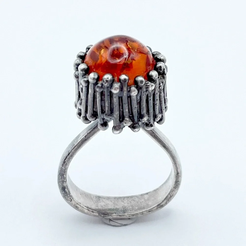 Einer Fehrn Amber Ring Denmark 925S Sterling Silver Modernist Scandinavian EF